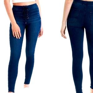 American Eagle Lace Up Skinny Jeans Size 2 Short Blue Denim